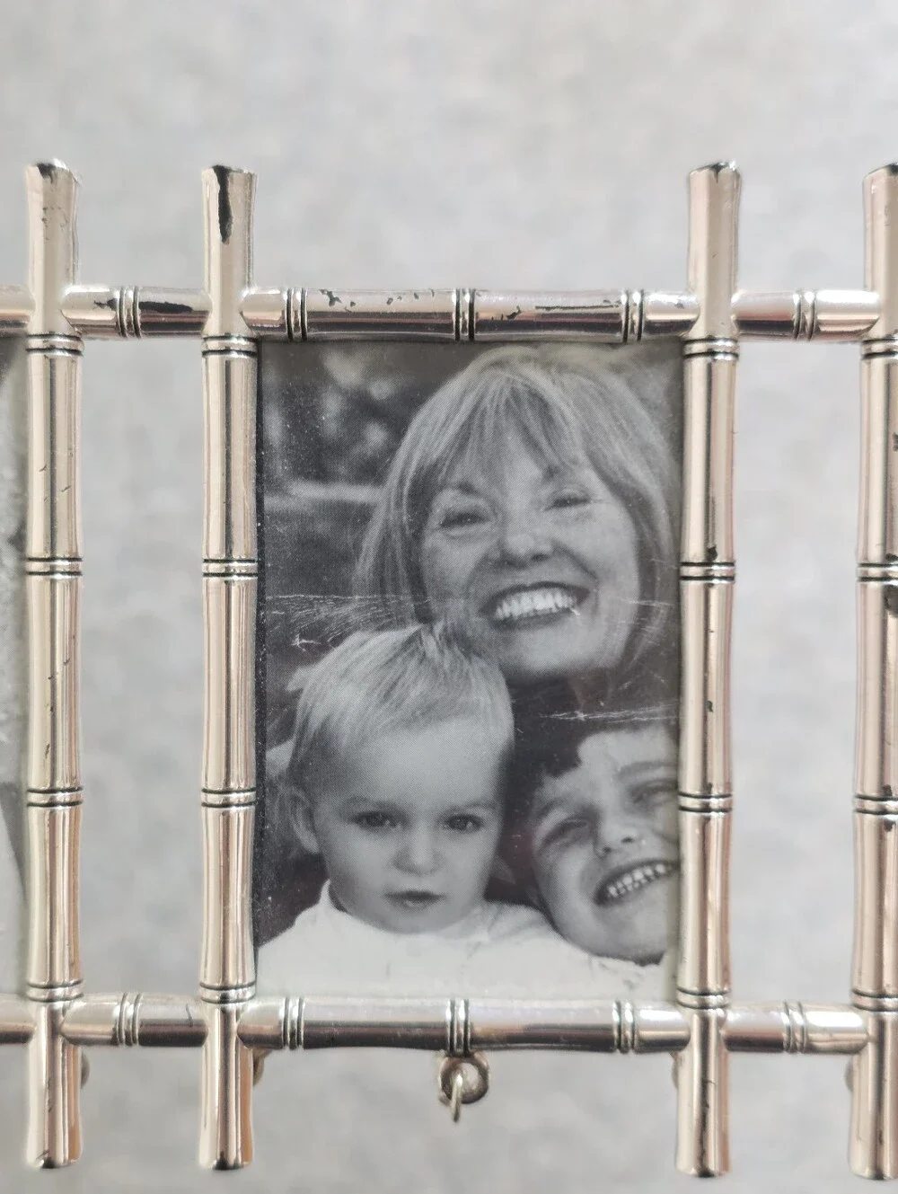 Pottery Barn Silver Tone Faux Bamboo Triptych Frame